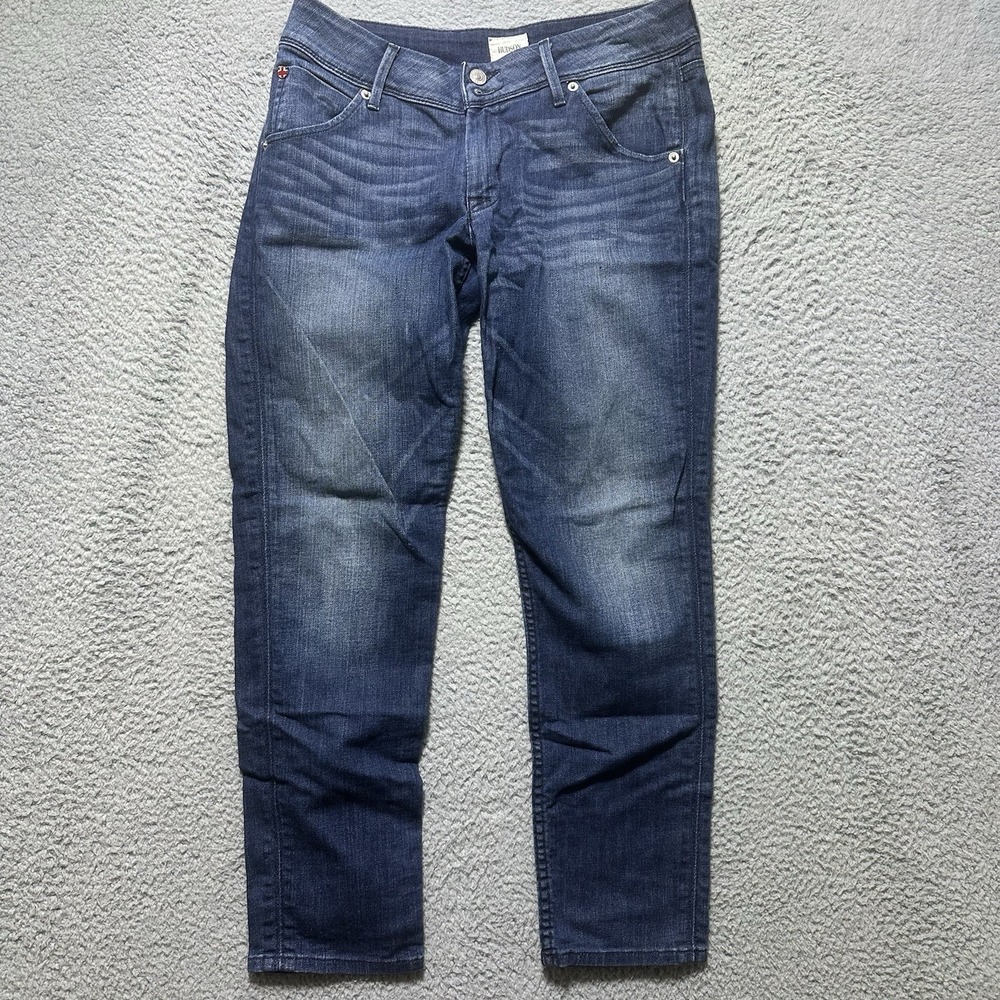 Hudson Jeans 28 Collin Flap Skinny Crop‎ Dark Blue Denim Stretch Fitted Triangle